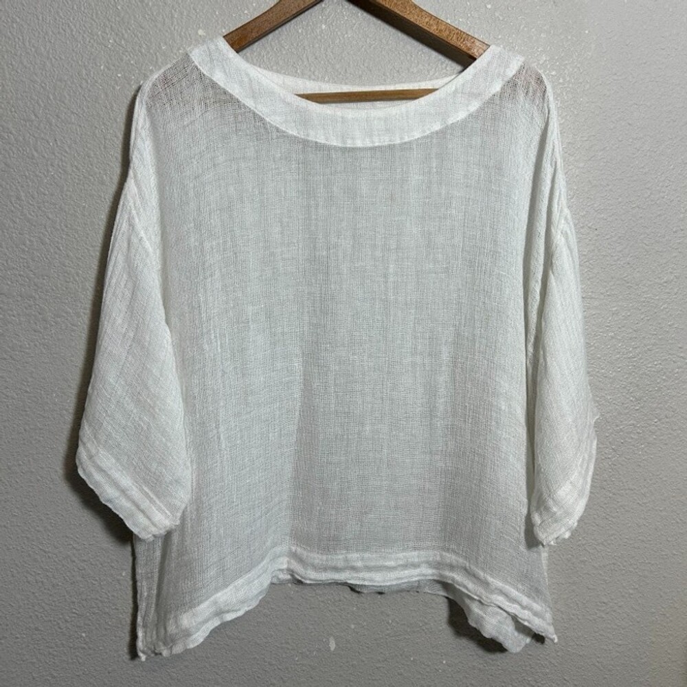 J. Jill White Lightweight Linen-Blend Boxy Pullover - Picture 2 of 6